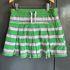 EUC. Size 9/10. Mini Boden Girls Green & Lavender Striped Pleated Skort